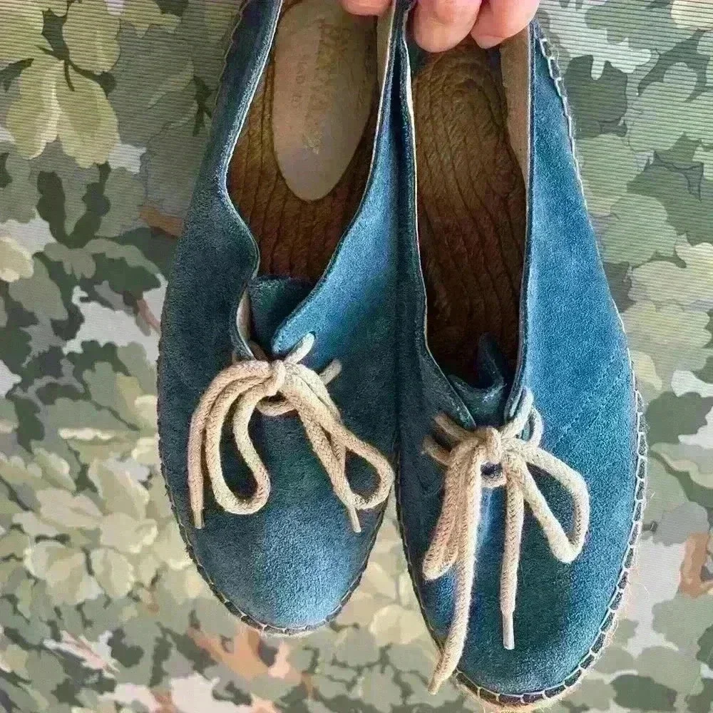Blue suede women’s lace up espadrilles from Spain EUR size 41, US size 9.5